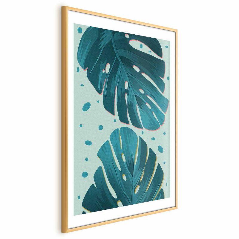 Plakat Artgeist Zroszone liście 21x30 cm z ramą złotą z marginesem 1 szt