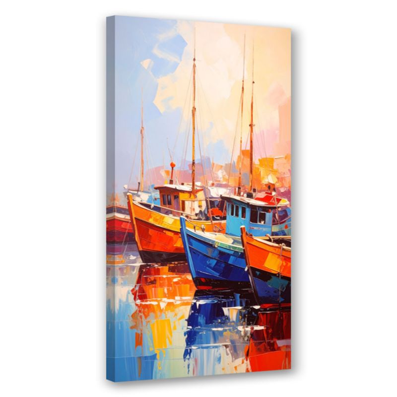 Obraz nowoczesny do salonu biura Feeby Kolorowe Łodzie w porcie 50x100cm 1szt