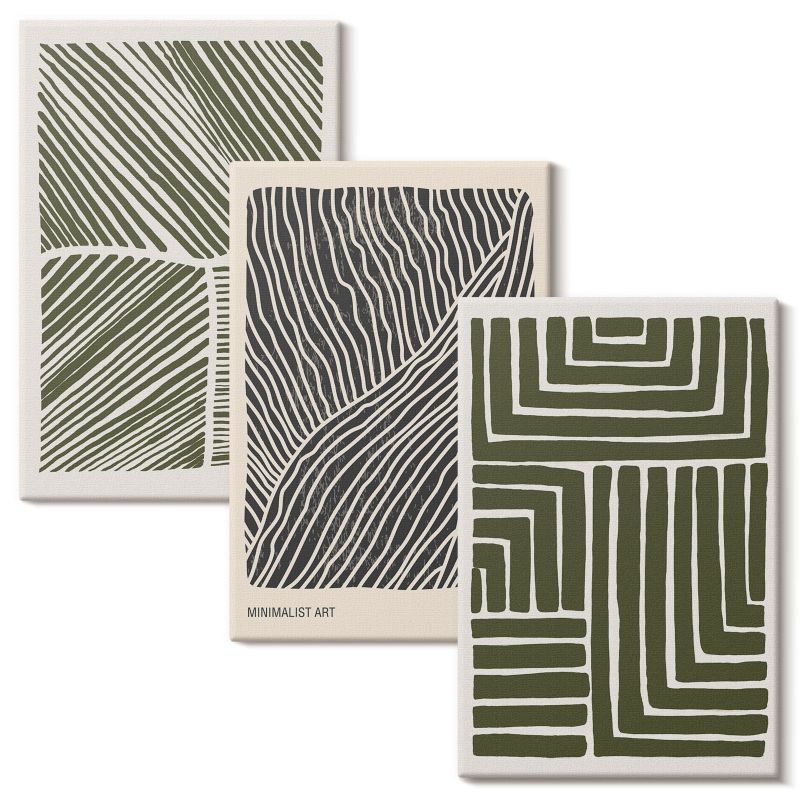Set Obrazów na Płótnie Wallfluent 40x60 cm Wzory linii kształty zieleń 3 szt.