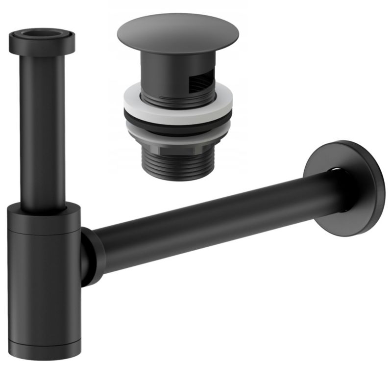 Syfon Umywalkowy Czarny Granitan Mosiężny Klik Klak Z Przelewem 1 szt.