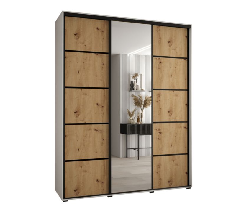 Szafa przesuwna Abiks DAVOS 5 wysoka szer.200cm gł.60cm biały/artisan/czarny 1szt.