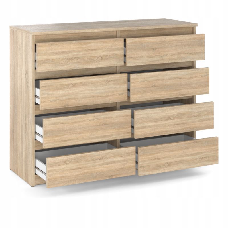 Duża Komoda Z 8 Szufladami Stiv-Meble Dąb Sonoma Szafka 120X33,5X92,5 Cm 1Szt.