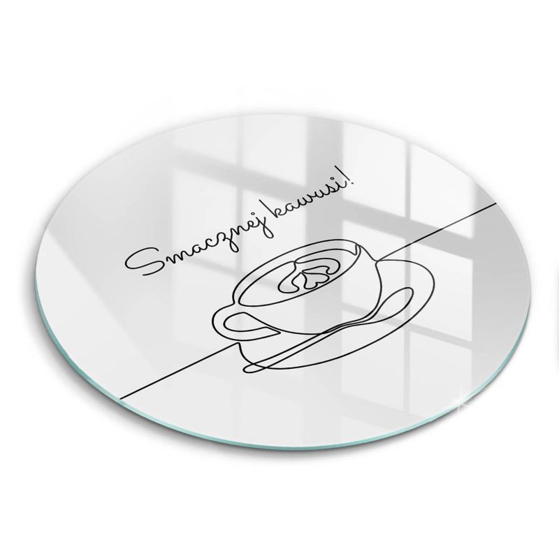 Szklana deska do krojenia Wallfluent fi40 cm Kawa, Napis: Smacznej Kawusi 1 szt.