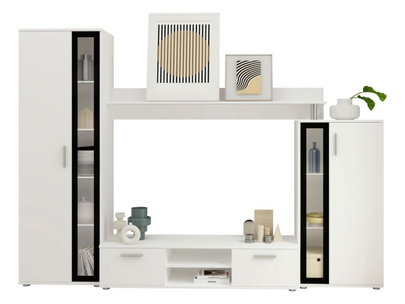 Meblościanka MIRJAN 24 Bentley z oświetleniem LED biały/czarne szkło 1 kpl.