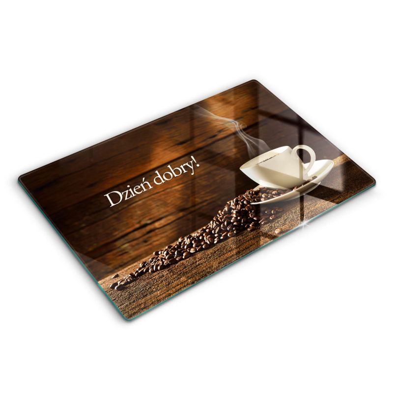 Szklana deska do krojenia Wallfluent 80x52 cm Dzień dobry Filiżanka kawy 1 szt.