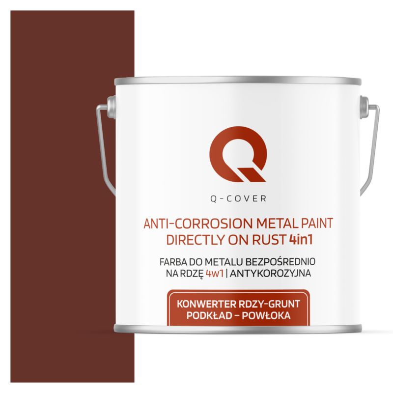 Farba do Metalu Prosto na Rdzę 4w1 Q-Cover Brązowo-czerwony RAL8012 Satyna 5