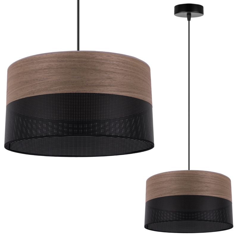 Lampa sufitowa wisząca Light Home LH Wood 1x E27 60W fornir orzech klosz/czarny 30cm 1szt.