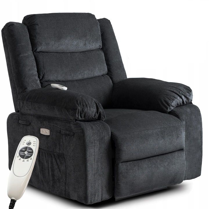 Fotel Masujący Jasper Mebel Elite Elektrycznie Rozkładany z Podnóżkiem Czarny 1 szt