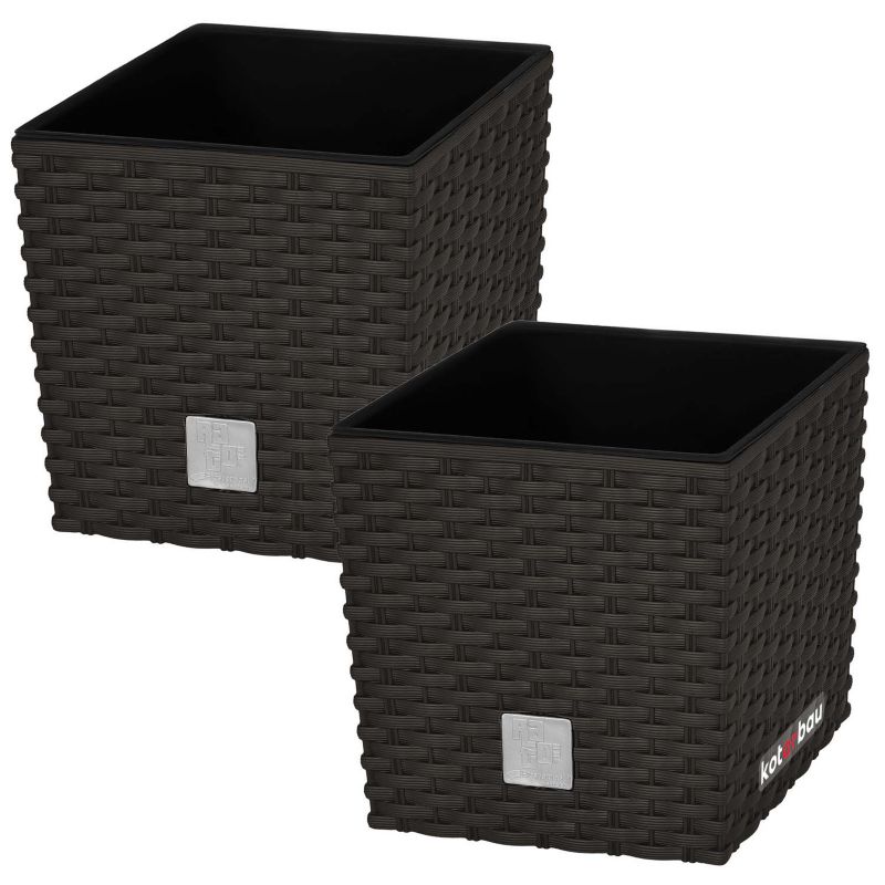 Doniczka ogrodowa KOTARBAU rattan z wkładem umbra 22x22 cm 2 szt.