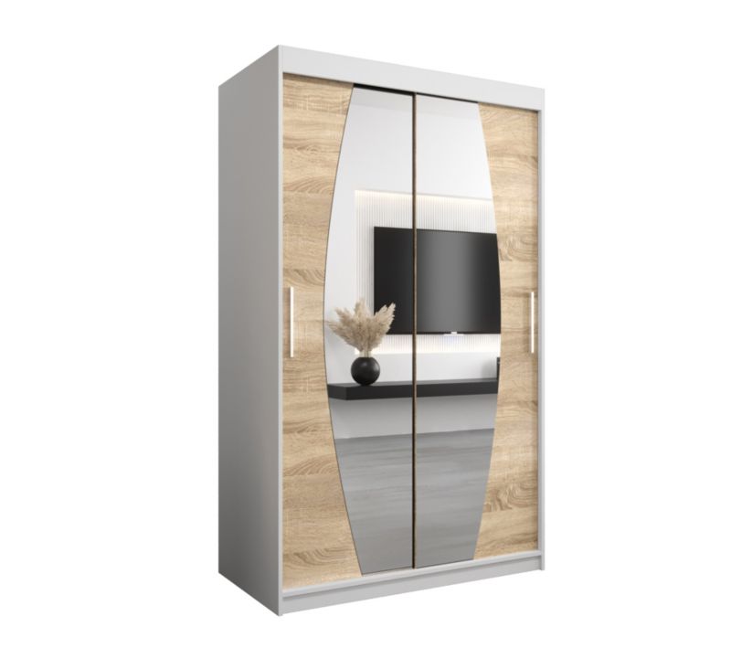 Szafa przesuwna Garderoba Abiks ELYPSE 120 biały mat + dąb sonoma 1 szt.