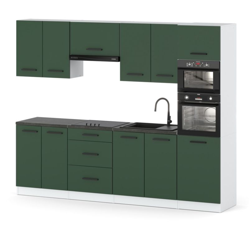 Zestaw Kuchenny Hurtownia-Mebli Z Blatem Kuchnia Marra 260cm Biały Mat Butelkowa Zieleń 260x47x217 cm 1szt.