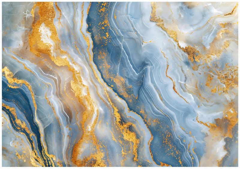 Fototapeta Do Sypialni Salonu Marmur Niebieski Złoty Glamour WALLARENA 300x210 cm Tapeta Na Ścianę 1 szt.