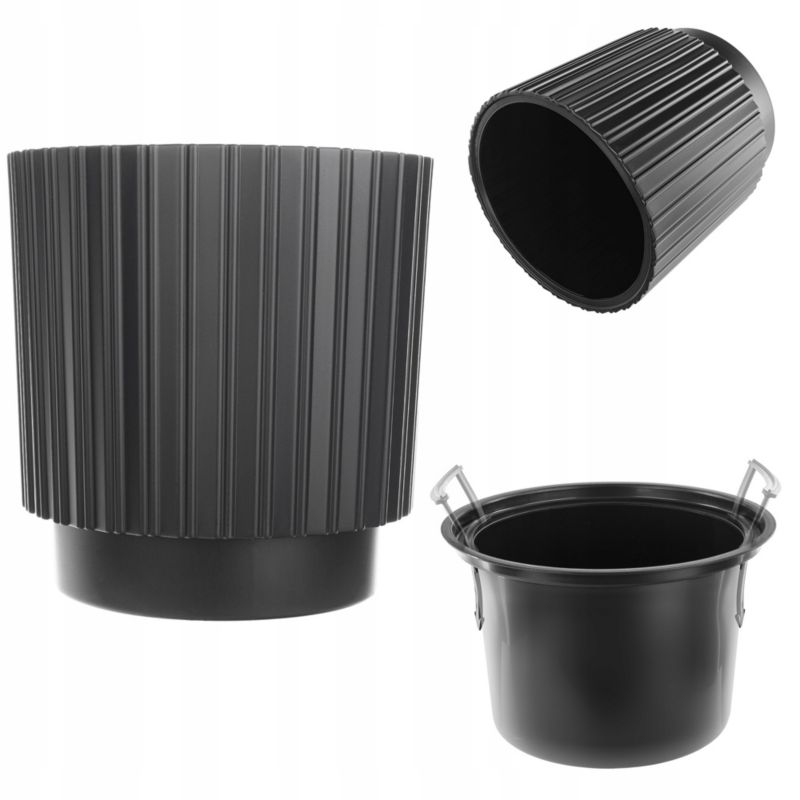 Doniczka KADAX Donica Na Kwiaty 30cm Osłonka Z Wkładem Kwietnik Plastikowa Czarny 1szt.