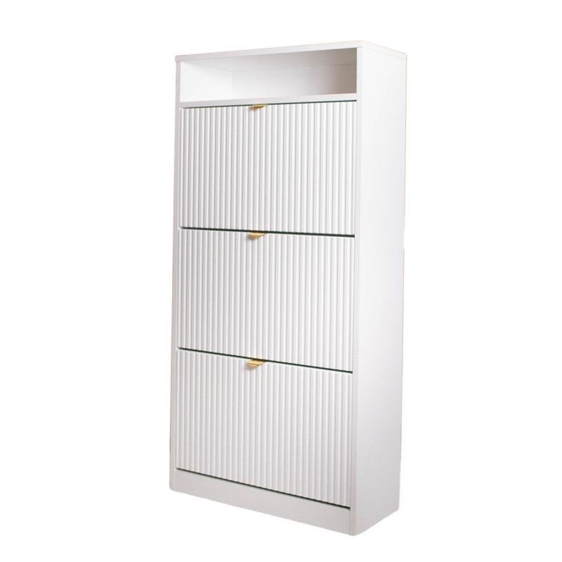 Szafka na buty Bettso Mia trzydrzwiowa ryflowana ze złotym uchwytem biały 1szt.