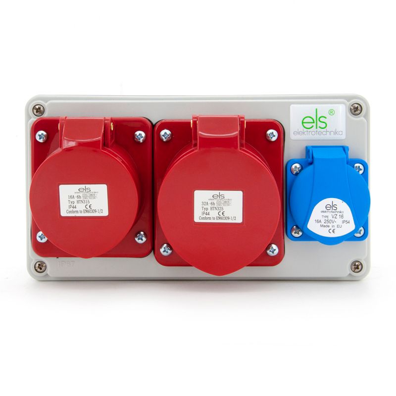 Rozdzielnica budowlana, skrzynka natynkowa ELS Elektrotechnika N111 1x230V siła 1x32A/5 1x16A/5P, obudowa naścienna IP67, 1 szt.