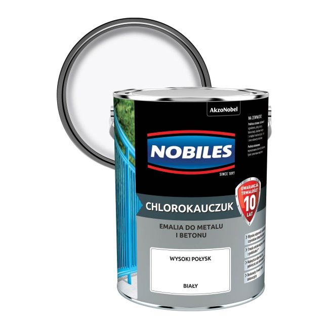 Emalia chlorokauczukowa Nobiles do metalu i betonu biała 5 l
