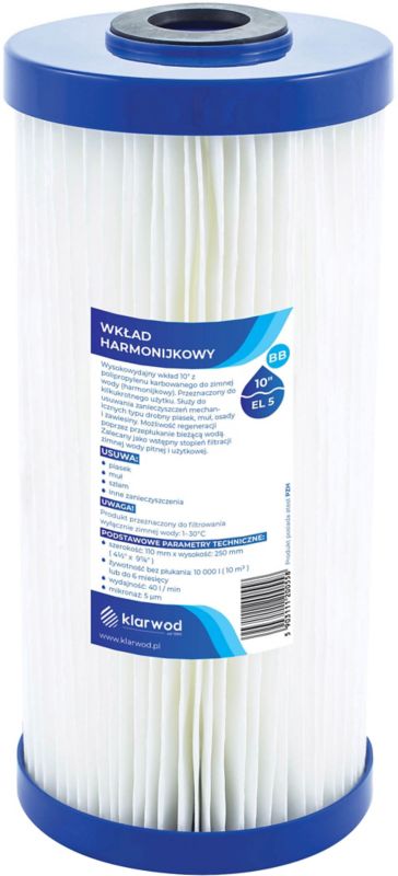 Wkład harmonijkowy Klarwod do filtra BB10 EL 5 mikronów