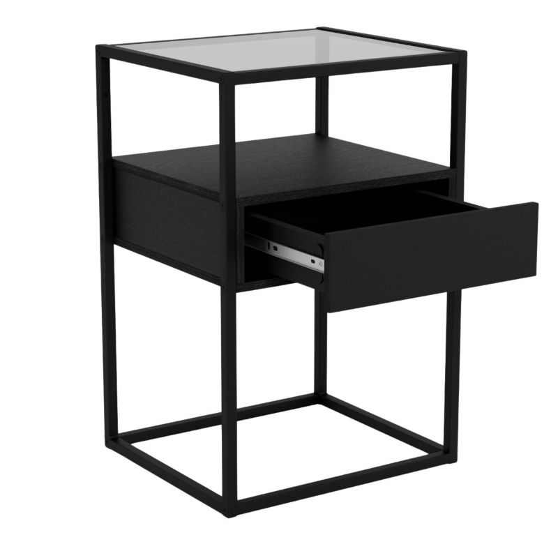 Szafka nocna Randolf ACTONA z szufladą stolik czarny do sypialni loft 1 szt.