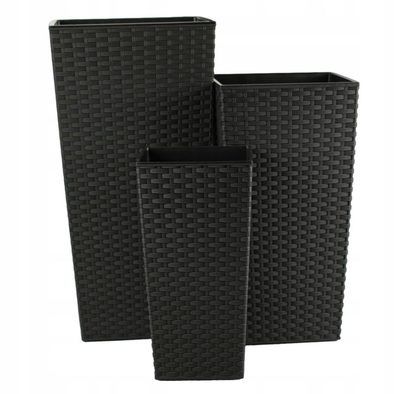 Donica FEINZ Ogrodowa Z Wkładem 37+47+57 Cm Doniczka Wysoka Czarna Zestaw 3 szt.