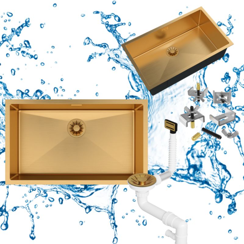 Zlewozmywak stalowy Jednokomorowy Granitan Silvo75 Podblatowy Kuchenny z syfonem Złoty LUX 1kpl.