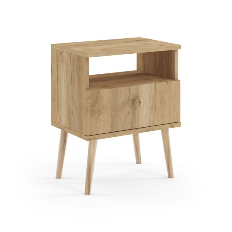 Szafka nocna z szufladą Bettso Ikon na wysokich nogach ze stylowym uchwytem dąb craft złoty 1szt.