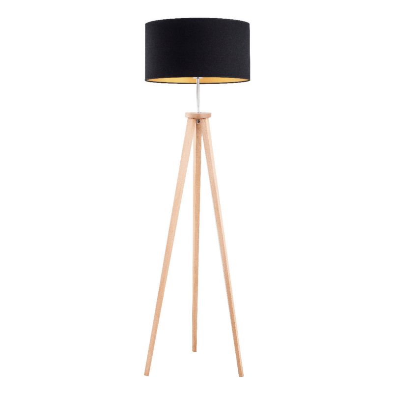 Lampa podłogowa stojąca Alfa Goldi jasne drewno-czarna trójnóg 1 x E27 x 15W wym: 150 x 45 x 45 cm - 1 szt.