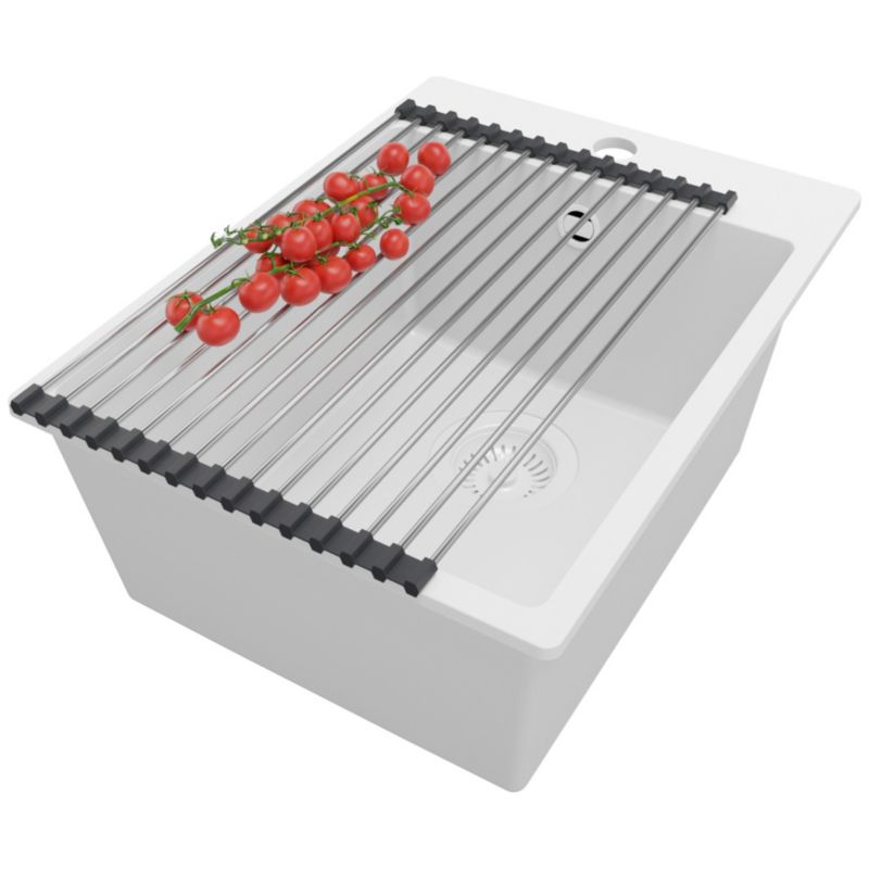 Zlewozmywak Ryga PRIMAGRAN Nablatowy 38x50cm do szafki od 40cm z Syfonem i Dodatkiem Cały Biały 1 szt.