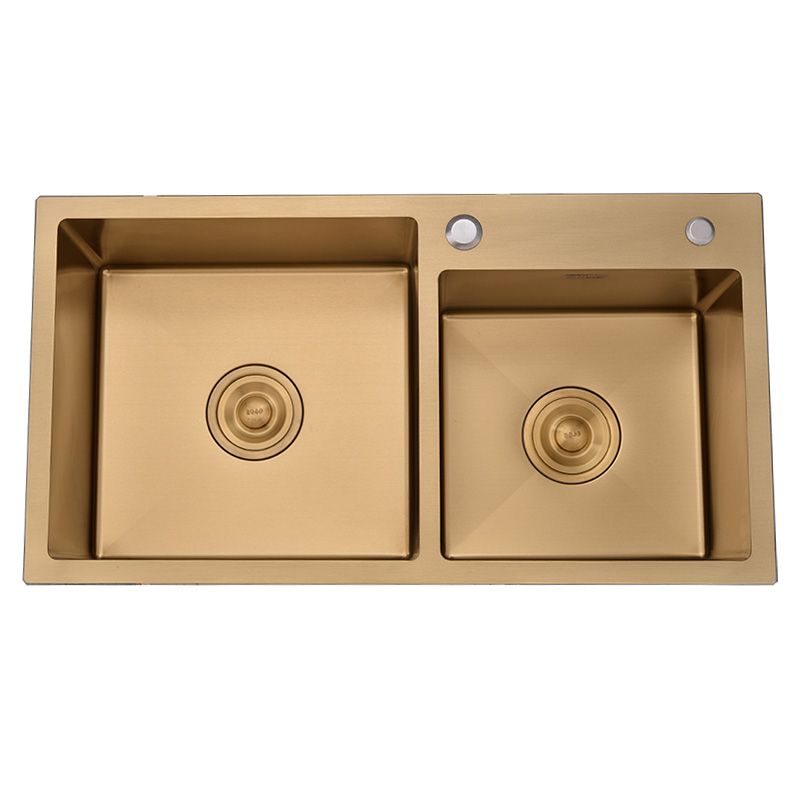 Zlewozmywak Lauferi QUARRO stal nierdzewna dwukomorowy 75 x 40 cm szczotkowane złoto mosiądz retro 1 szt.
