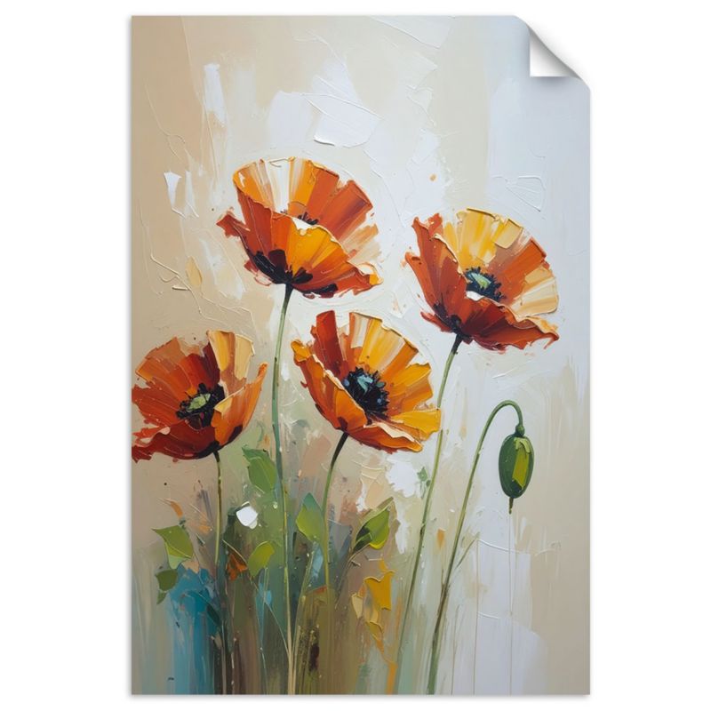 Naklejka na ścianę do salonu sypialni Feeby Czerwone Maki Kwiaty 80x120cm 1szt