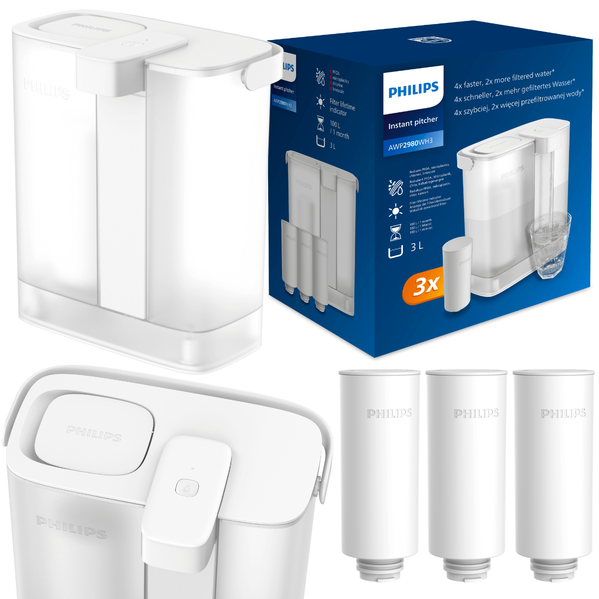 PHILIPS AWP2980WH3 nablatowy, automatyczny filtr wody. Trzy wkłady w zestawie.
