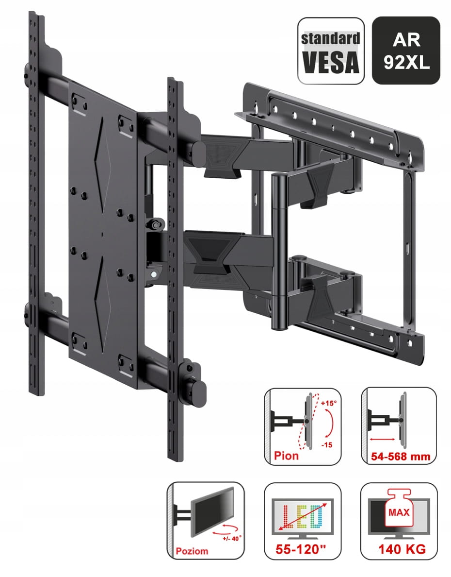 ART Uchwyt TV 55"-120" 140kg AR92XL regulacja pion/poziom - Henryx24