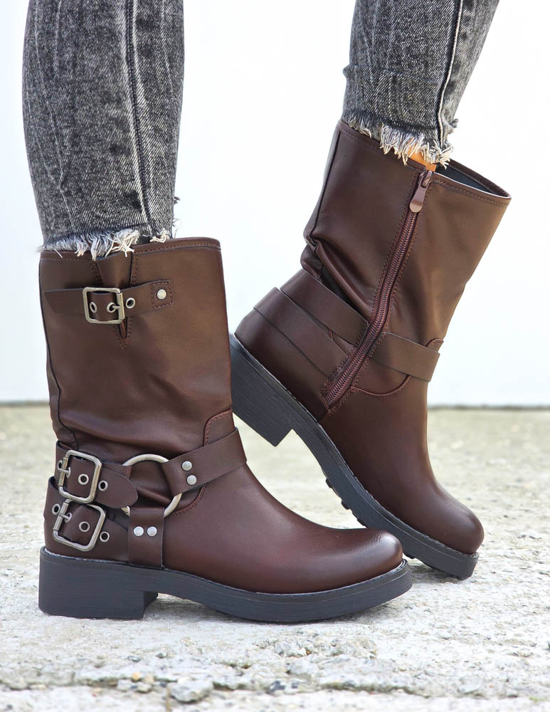 Czekoladowe Botki Ze Skóry Workery MyRock