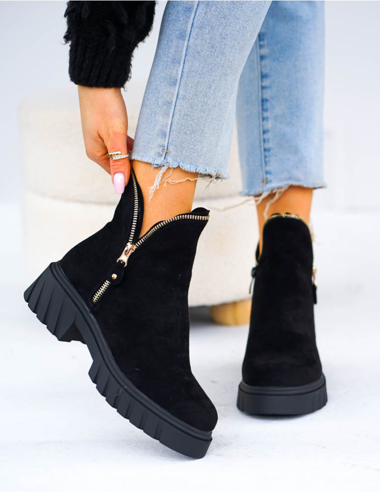 Zamszowe Botki Workery Na Grubej Podeszwie Zipss