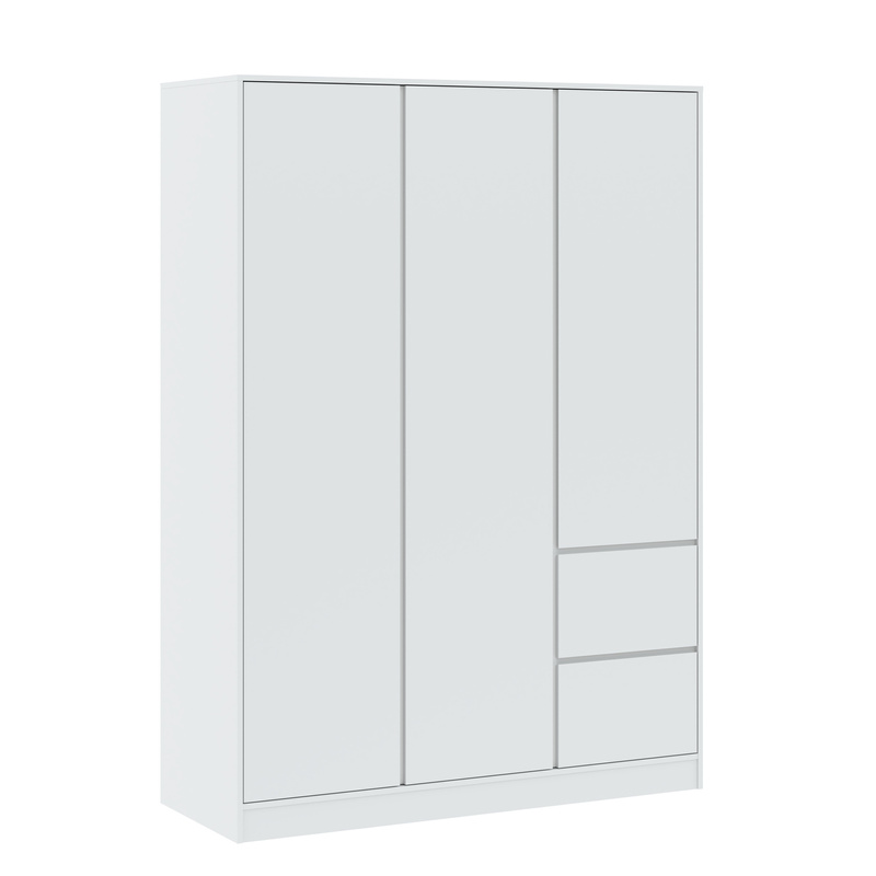 Biała szafa 146cm do sypialni z półkami i szufladami BALVIO