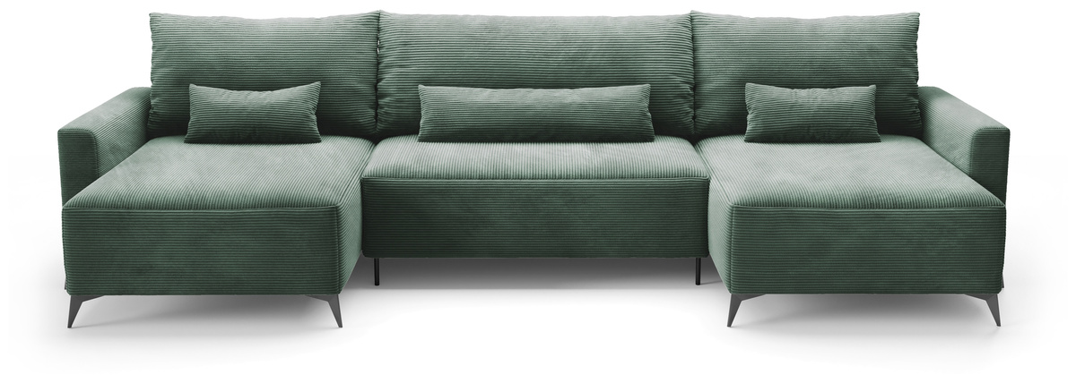 Zielona kanapa narożna z funkcją spania do salonu rozkładana sztruksowa LORENZO U