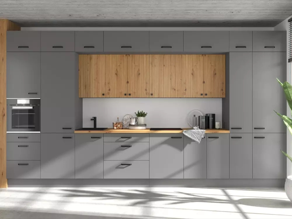 Nowoczesny zestaw mebli do kuchni NEPO antracyt dąb artisan