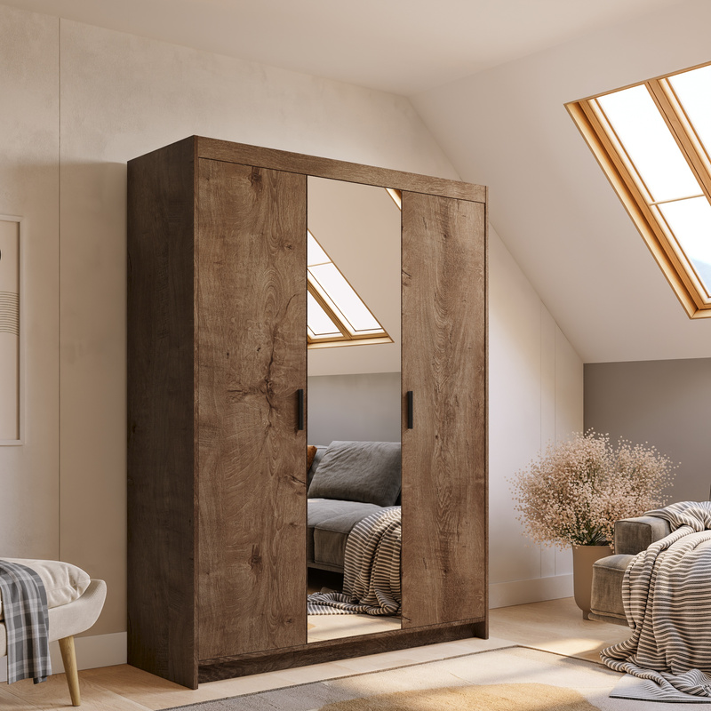 Nowoczesna szafa modułowa dwudrzwiowa z lustrem 133 cm dąb lefkas KUBA