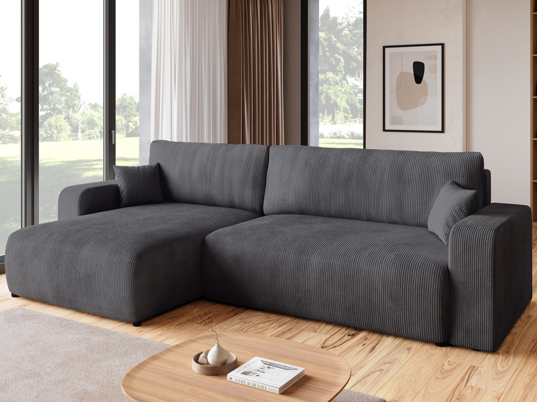 Rozkładana szara kanapa narożna z funkcją spania PUMI XL