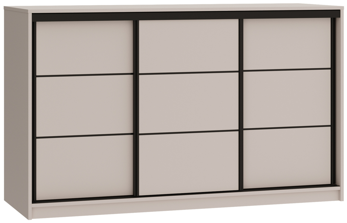 Beżowa komoda 160 cm do sypialni z drążkami i szufladami LOFT