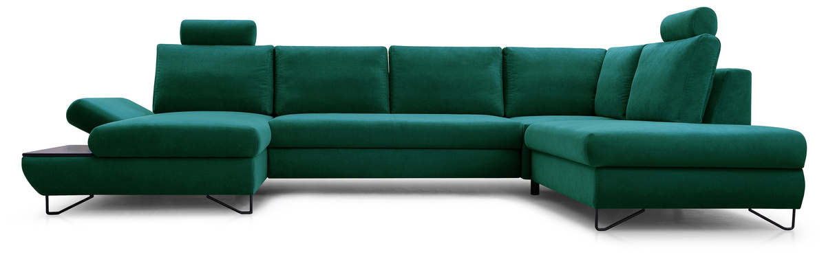 Rozkładana kanapa narożna U z regulowanym podłokietnikiem i półką LORENS