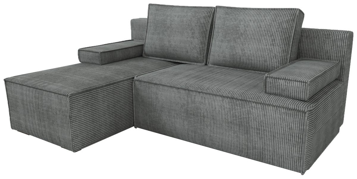 Szara kanapa narożna z funkcją spania i pojemnikiem CASPAR