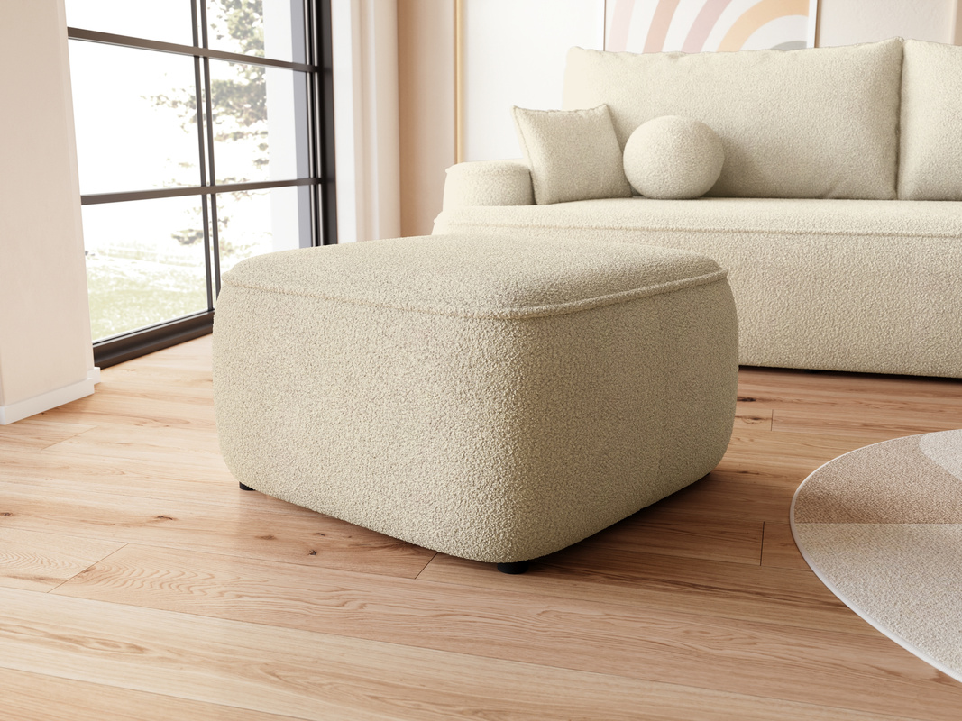 Beżowa nowoczesna pufa boucle do salonu CARMELLO