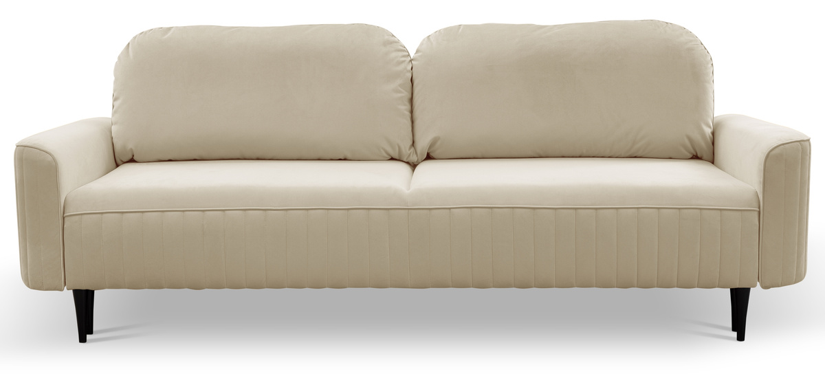 Beżowa kanapa do salonu nowoczesna z funkcją spania i pojemnikiem VELINA