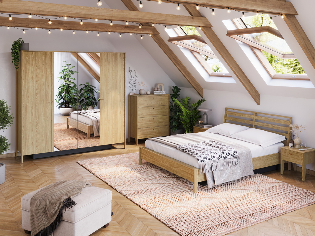 Zestaw mebli do sypialni z łóżkiem i szafą COZY