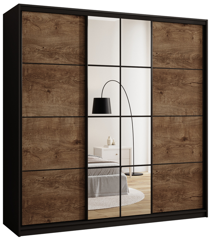 Szafa przesuwna do sypialni 200 cm z półkami i lustrem EDGE