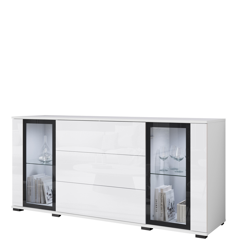 Komoda 150 cm biały połysk z szufladami do salonu CAVIO