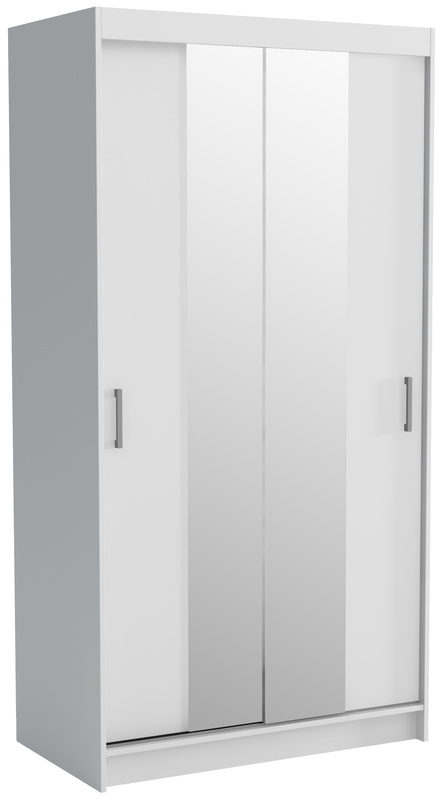 Biała szafa przesuwna z lustrem 120 cm NASTE półki drążki