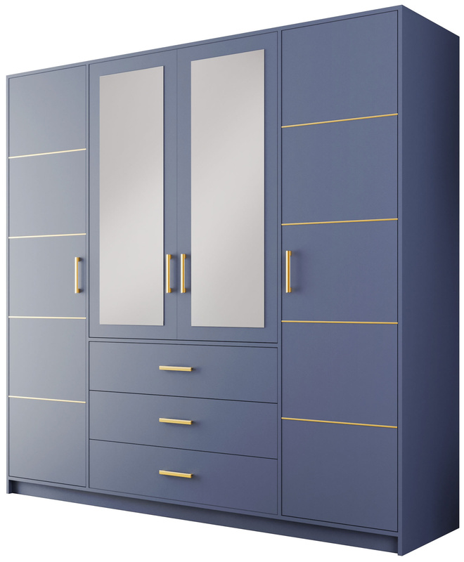 Nowoczesna niebieska szafa 200 cm z lustrem i półkami BILL