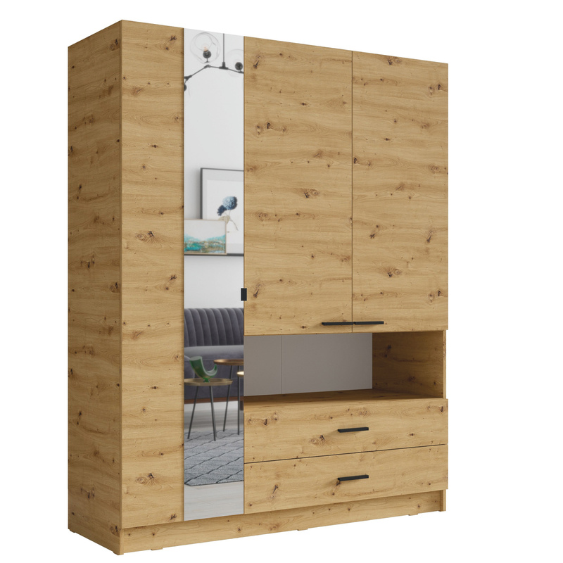 Trzydrzwiowa szafa do sypialni 158 cm TIVARO z szufladami i półkami