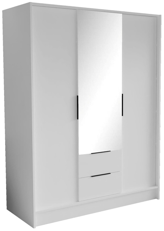 Biała szafa uchylna z lustrem 150 cm z półkami NUBIA
